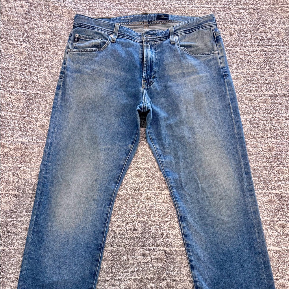 Men’s AG Adriano Goldschmied The Graduate Light Blue Straight Jeans 34”x32”